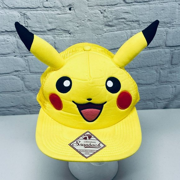 Pokemon PIKACHU Nintendo Yellow Snapback Trucker Hat Cap 3D Ears - Picture 10 of 10